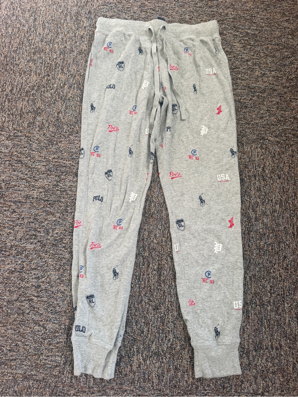 Polo by Ralph Lauren Gray Logo-Print Pajama Pants Size M with Navy & Red Accents